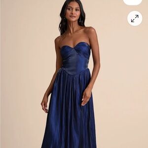 Strapless Navy Satin Evening Dress